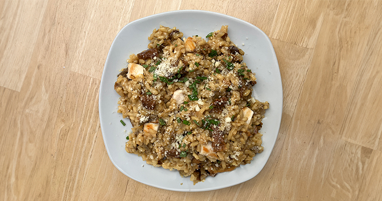 Dried porcini mushroom risotto with chicken