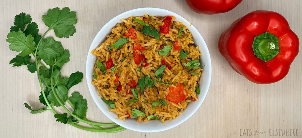 Spanish rice with roasted red peppers