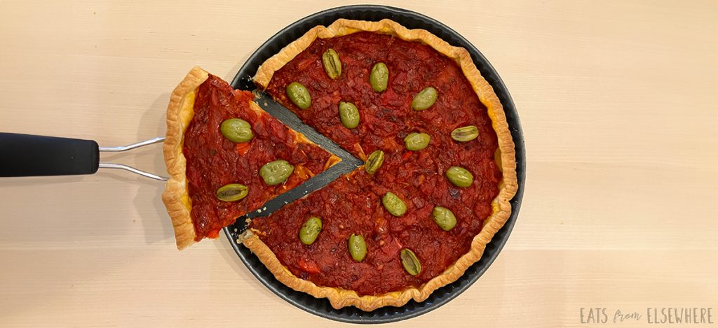 Roasted red pepper and tomato tart
