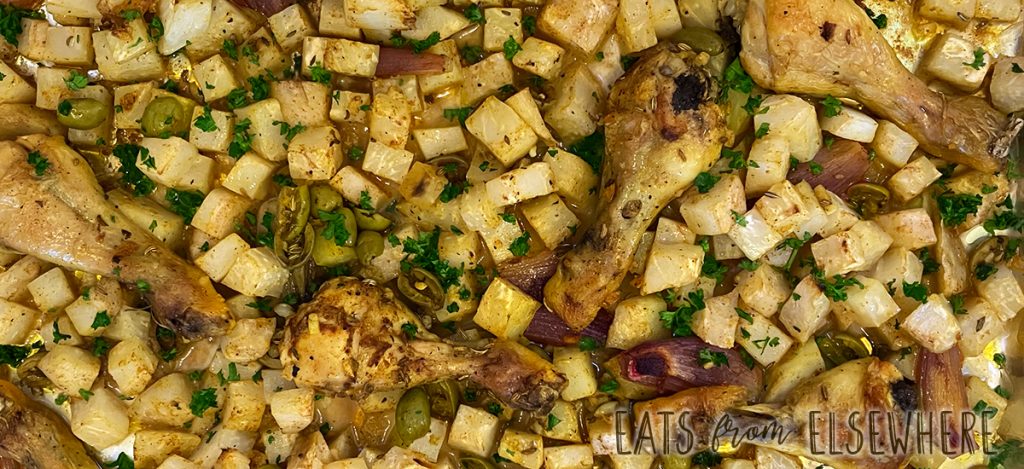 easy Moroccan chicken bake with celeriac