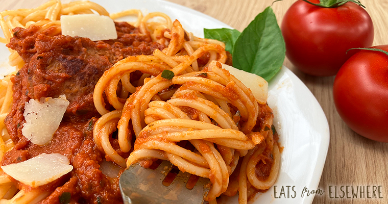 Ultimate umami tomato sauce for pasta with vegetables and canned tomatoes