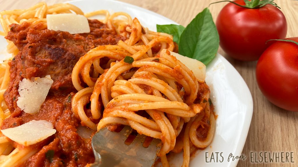 ultimate umami tomato sauce on pasta