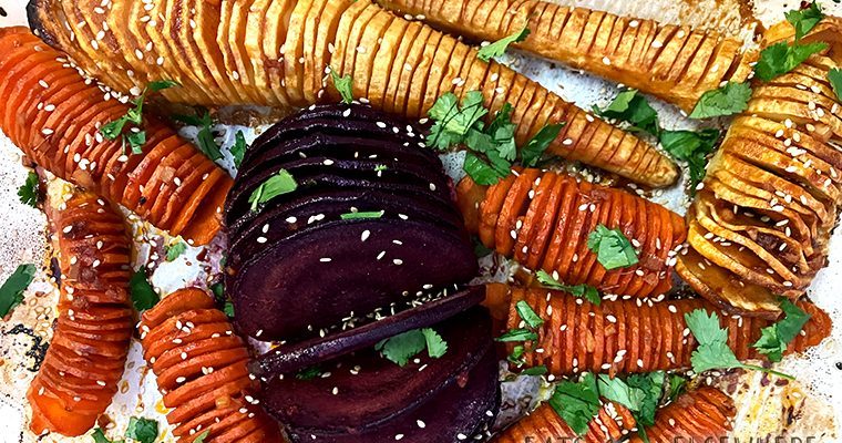Korean-style hasselback carrots with other winter vegetables