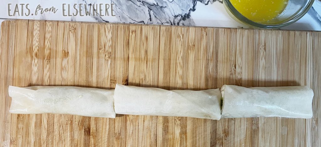 Zucchini cigars: 1 sheet of filo rolled up and cut into 3 pieces