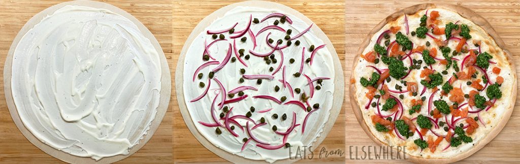 The different looks of smoked salmon tarte flambée as you make it